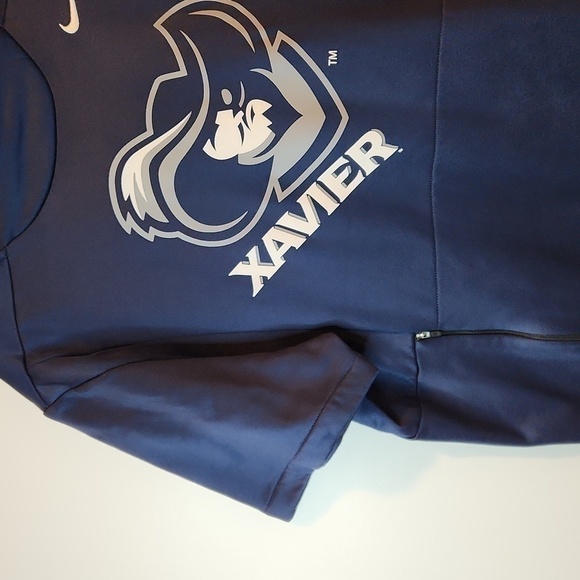 Nike Xavier Musketeers Dri-Fit Short Sleeve Long Neck Hoodie Men's Sz L EUC NICE - Picture 8 of 12
